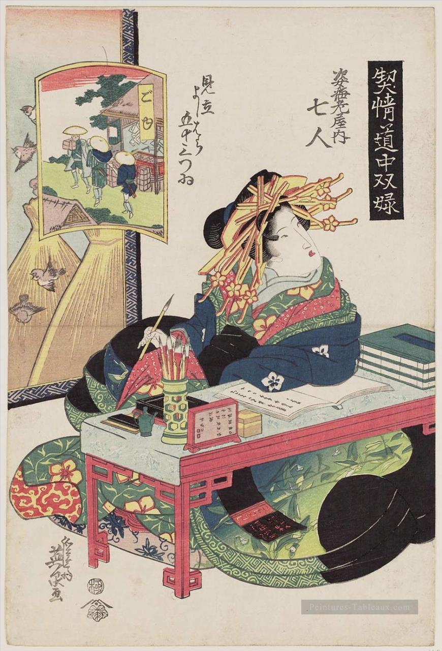 Goyu nanahito de la Sugata ebiya 1823 Keisai, Ukiyoye Peintures à l'huile